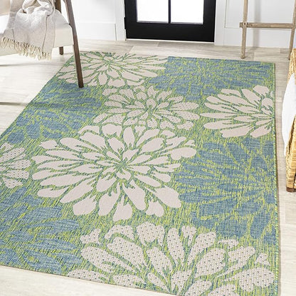 JONATHAN Y Floral Textured Weave Indoor Outdoor Area Rug 6X9 Cream/Green, Zinnia Modern for Backyard, Patio, Porch, Easy-Cleaning, High Traffic, Pet-Friendly, Non-Shedding (SMB110D-6)