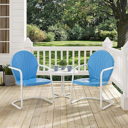 Crosley Furniture Griffith 3-Piece Outdoor Chair and Side Table Set, Retro Metal Bistro Patio Sets for Porch, Sky Blue
