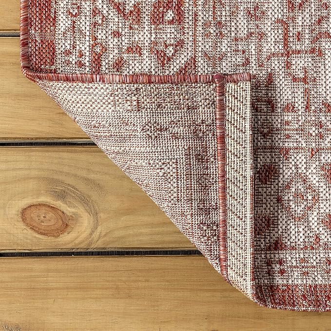 JONATHAN Y Medallion Weave Indoor Outdoor Runner Rug 2X8 Red/Taupe, Sinjuri Textured for Backyard, Patio, Porch, Easy-Cleaning, High Traffic, Pet-Friendly, Non-Shedding (SMB101A-28)