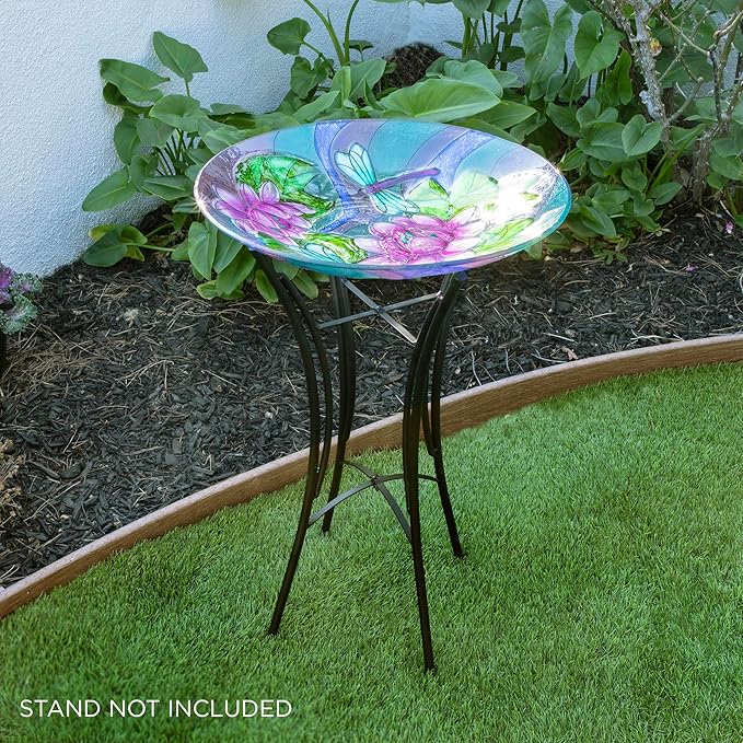 Alpine Corporation 18" Outdoor Birdbath Bowl Topper with Metal Stand, Garden Decor