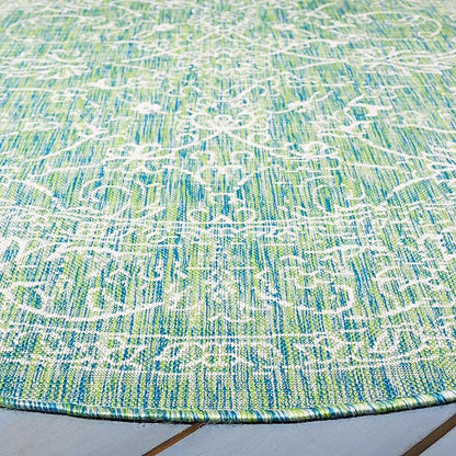 SAFAVIEH Washable Rug Outdoor Courtyard Collection - 7'10" Round, Green & Ivory, Non-Shedding & Easy Cleaning, Ideal for Patio, Backyard, Mudroom (CY8680-55721)