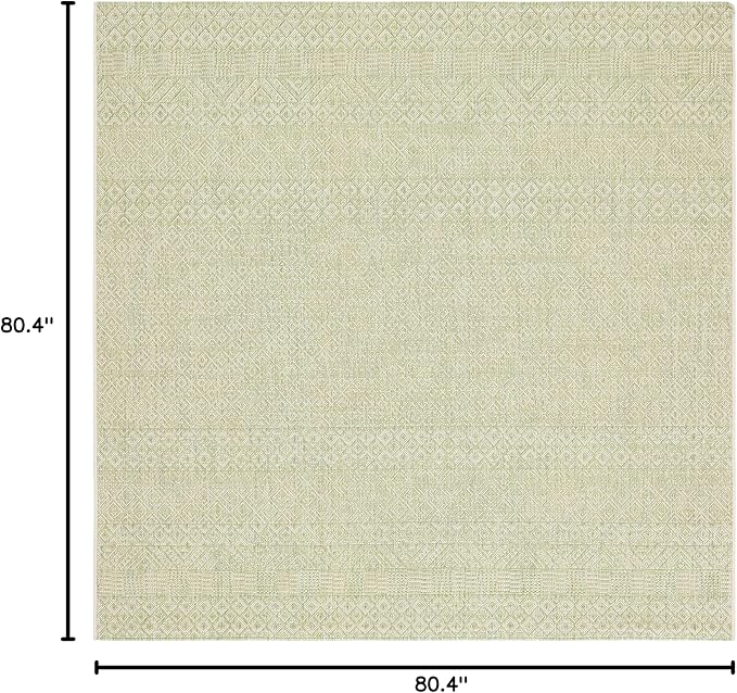 SAFAVIEH Washable Rug Outdoor Courtyard Collection - 6'7" Square, Beige & Green, Non-Shedding & Easy Cleaning, Ideal for Patio, Backyard, Mudroom (CY6235-21812)