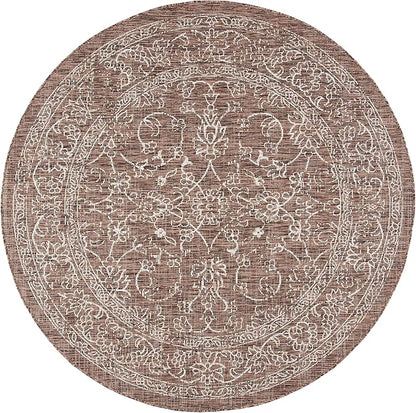 SAFAVIEH Courtyard Collection 6'7" Round Brown / Ivory CY8680 Indoor/-Outdoor-Waterproof Easy-Cleaning Patio Backyard Mudroom Area-Rug