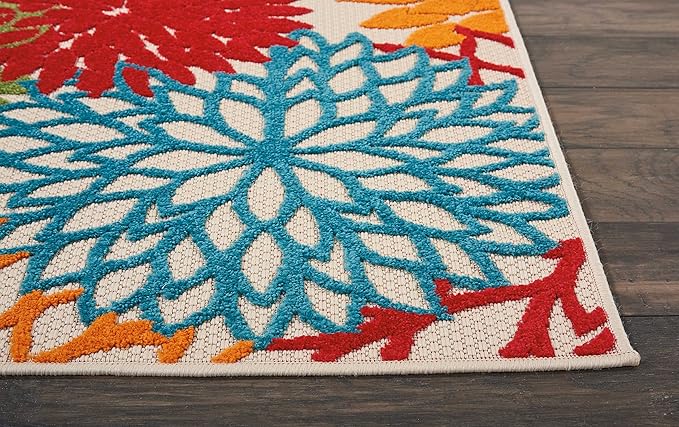 Nourison Aloha Indoor/Outdoor Green 2'3'' x 8' Area-Rug, Tropical, Botanical, Easy-Cleaning, Non Shedding, Bed Room, Living Room, Dining Room, Deck, Backyard, Patio (2x8)
