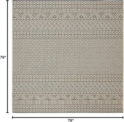 SAFAVIEH Washable Rug Outdoor Courtyard Collection - 6'7" Square, Beige & Black, Non-Shedding & Easy Cleaning, Ideal for Patio, Backyard, Mudroom (CY6235-25612)