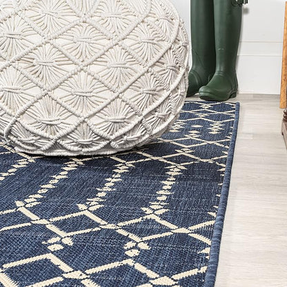 JONATHAN Y Moroccan Geometric Indoor Outdoor Runner Rug 2X8 Navy/Beige, Ourika Textured Weave for Backyard, Patio, Porch, Easy-Cleaning, High Traffic, Pet-Friendly, Non-Shedding (SMB108K-28)