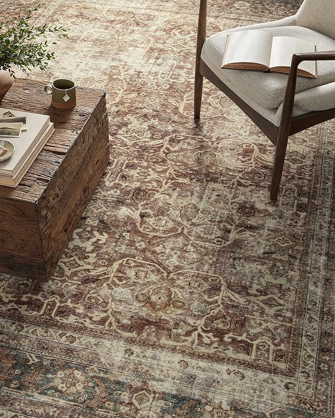 Loloi Magnolia Home by Joanna Gaines Sinclair Collection SIN-01 Rust/Lagoon 5'-0" x 7'-0", .25" Pile Height, Machine Washable, Area Rug