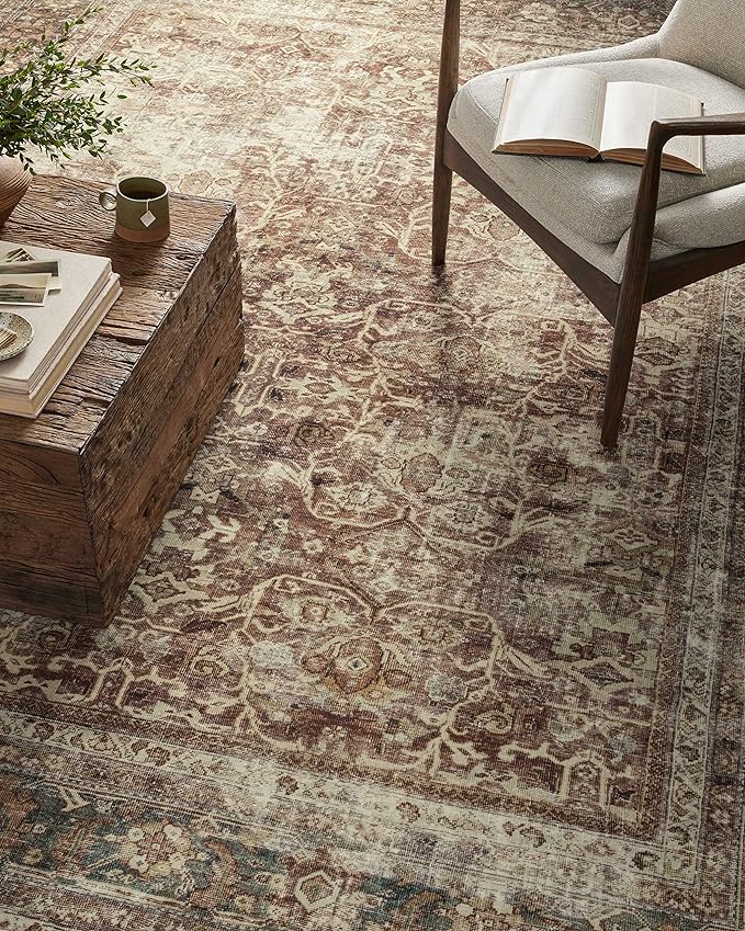 Loloi Magnolia Home by Joanna Gaines Sinclair Collection SIN-01 Rust/Lagoon 2'-3" x 7'-6", .25" Pile Height, Machine Washable, Runner Rug