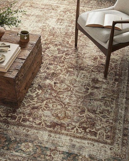 Loloi Magnolia Home by Joanna Gaines Sinclair Collection SIN-01 Rust/Lagoon 2'-3" x 7'-6", .25" Pile Height, Machine Washable, Runner Rug