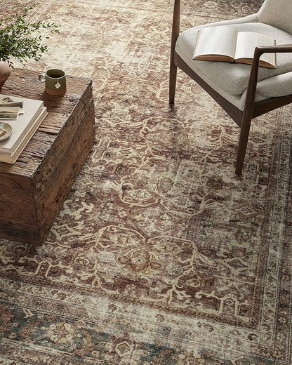 Loloi Magnolia Home by Joanna Gaines Sinclair Collection SIN-01 Rust/Lagoon 2'-0" x 5'-0", .25" Pile Height, Machine Washable, Accent Rug