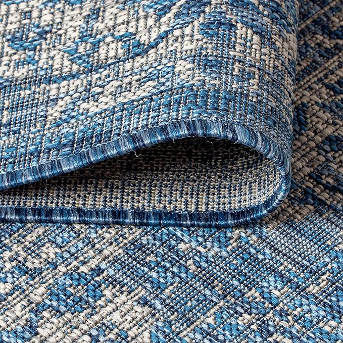 JONATHAN Y Weave Floral Indoor Outdoor Square Area Rug 5X5 Navy/Gray, Tela Bohemian Textured for Backyard, Patio, Porch, Easy-Cleaning, High Traffic, Pet-Friendly, Non-Shedding (SMB100B-5SQ)