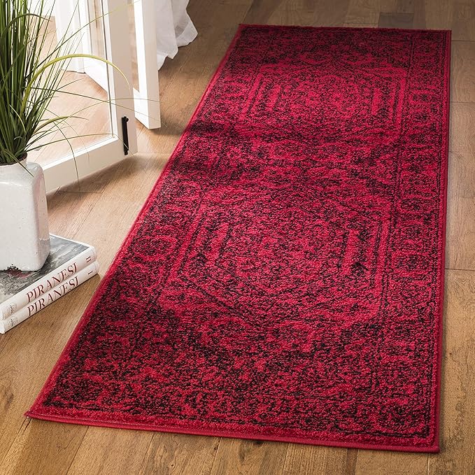 SAFAVIEH Adirondack Collection X-Large Area Rug - 2'6" x 22', Red & Black, Oriental Medallion Design, Non-Shedding & Easy Care, Ideal for High Traffic Areas in Living Room, Bedroom (ADR108F)