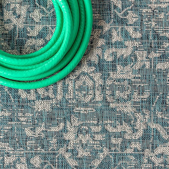 JONATHAN Y Boho Medallion Indoor Outdoor Runner Rug 2X10 Teal/Gray, Malta Textured Weave for Backyard, Patio, Porch, Easy-Cleaning, High Traffic, Pet-Friendly, Non-Shedding (SMB104B-210)