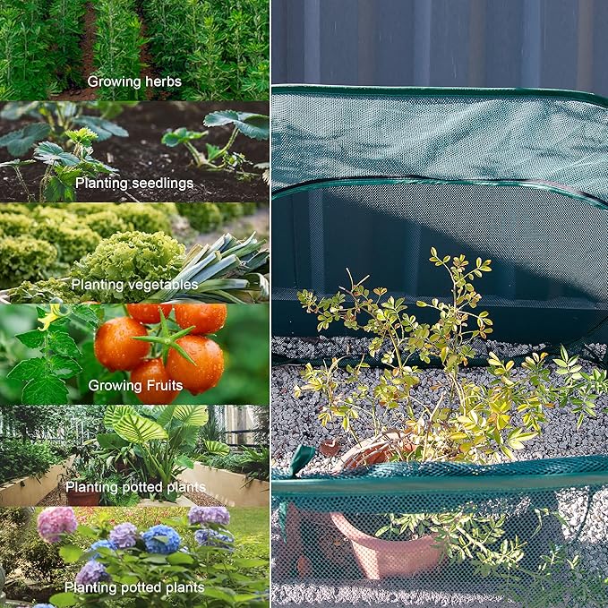 ANC POP 2 Pack Pop Up Mesh Plant Cover,40'' x 40'' x 30'' Plant Protector for Raised Garden & Flower Bed, Net Cage Plant Guard for Fruits, Vegetables, Seedlings and Herbs, 8 Ground Stakes for Fixing