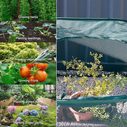 ANC POP Pop Up Mesh Plant Cover,40'' x 40'' x 30'' Plant Protector for Raised Garden & Flower Bed, Net Cage Plant Guard for Fruits, Vegetables, Seedlings and Herbs, 8 Ground Stakes for Fixing