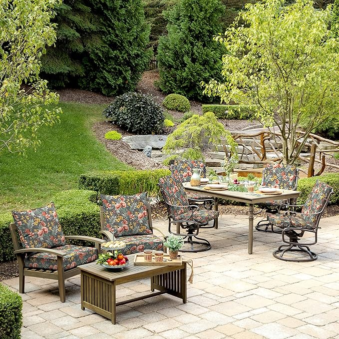 Arden Outdoor Patio Dining Chair Cushion, 20x44, Rain-Proof Seat Pad, Fade-Resistant Outdoor Cushion Phoebe Grey Floral