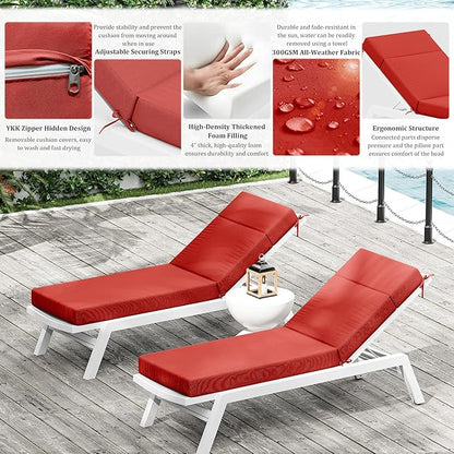Chaise Lounge Cushion for Outdoor Furniture, Waterproof Fade and Tear Resistant Lounge Deck Chair Cushions for Patio Lawn Pool Resort Hotel