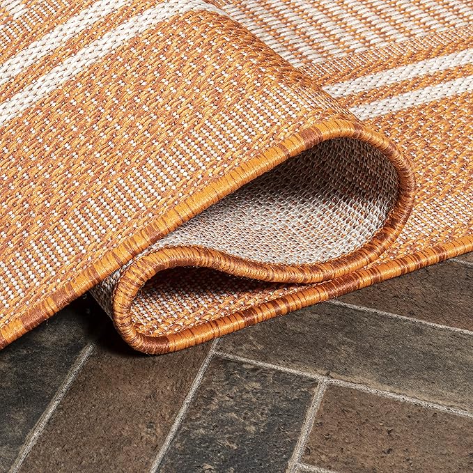 JONATHAN Y Double Stripe Indoor Outdoor Runner Rug 2X8 Orange/Cream, Haynes Modern for Backyard, Patio, Porch, Easy-Cleaning, High Traffic, Pet-Friendly, Non-Shedding (SMB202C-28)