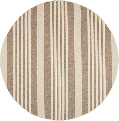 SAFAVIEH Courtyard Collection 6'7" Round Brown/Bone CY6062 Stripe Indoor/ Outside Waterproof Easy cleansingPatio Backyard Mudroom Area Mat