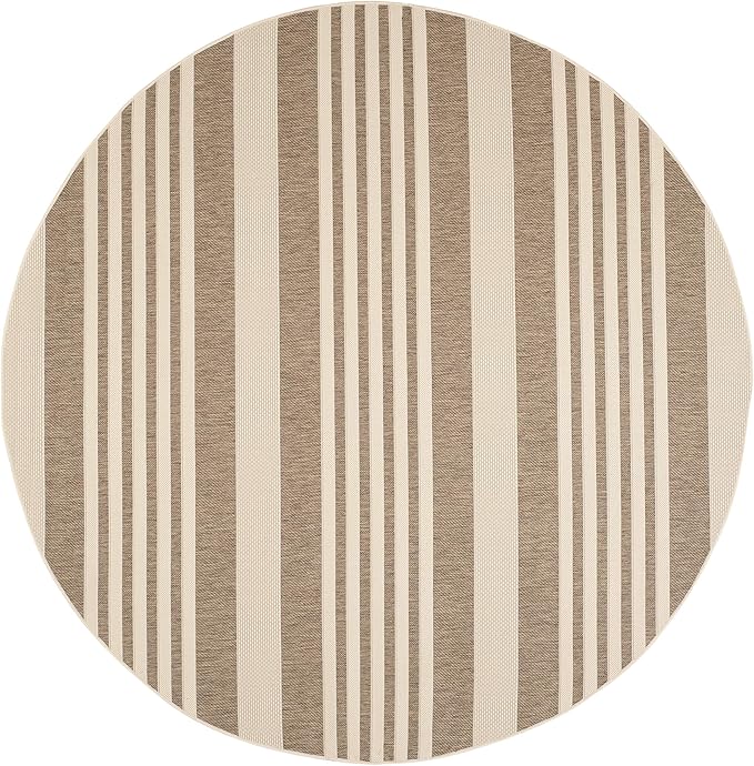 SAFAVIEH Washable Rug Outdoor Courtyard Collection - 7'10" Round, Brown & Bone, Non-Shedding & Easy Cleaning, Ideal for Patio, Backyard, Mudroom (CY6062-242)