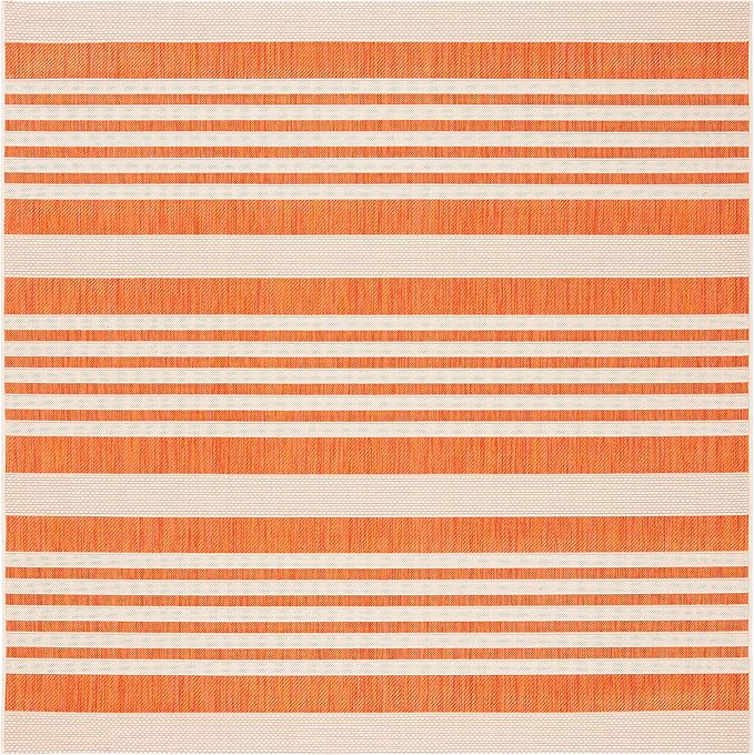 SAFAVIEH Washable Rug Outdoor Courtyard Collection - 4' Square, Terracotta & Beige, Non-Shedding & Easy Cleaning, Ideal for Patio, Backyard, Mudroom (CY6062-241)