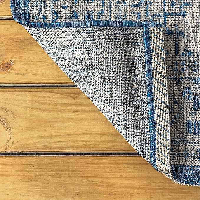 JONATHAN Y Medallion Weave Indoor Outdoor Area Rug 6X9 Navy/Gray, Sinjuri Textured for Backyard, Patio, Porch, Easy-Cleaning, High Traffic, Pet-Friendly, Non-Shedding (SMB101B-6)