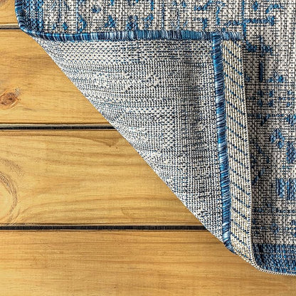 JONATHAN Y Medallion Weave Indoor Outdoor Area Rug 5X8 Navy/Gray, Sinjuri Textured for Backyard, Patio, Porch, Easy-Cleaning, High Traffic, Pet-Friendly, Non-Shedding (SMB101B-5)
