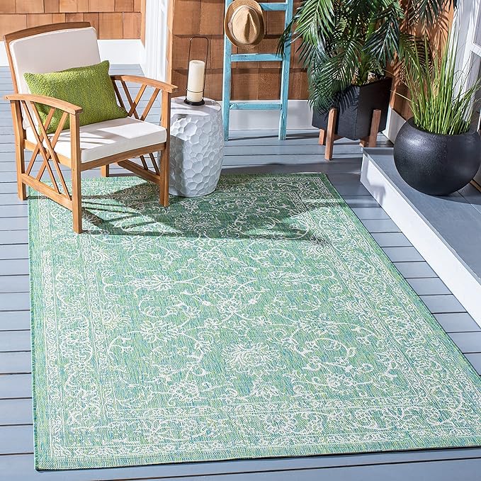 SAFAVIEH Courtyard Collection 2'7" x 5' Green/Ivory CY8680 Indoor/ Outside Waterproof Easy cleansingPatio Backyard Mudroom Area Mat