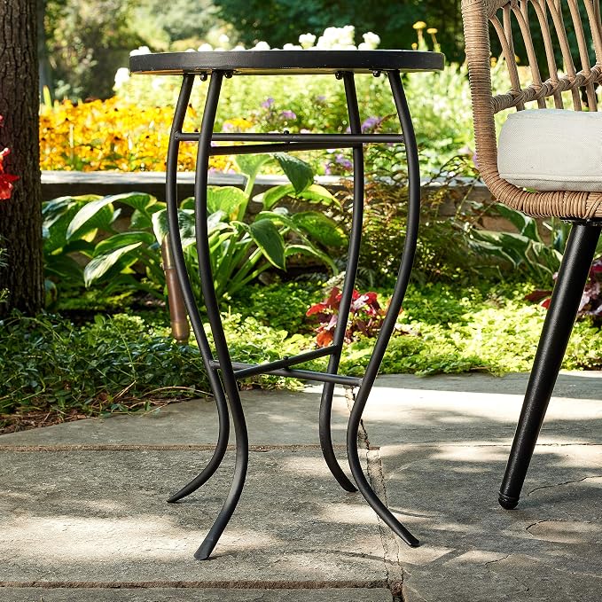 Quality Outdoor Living 29-KY02BL Accent Side Table - Small, Colorful Mosaic Design, Rust-Resistant Steel Frame, Blue