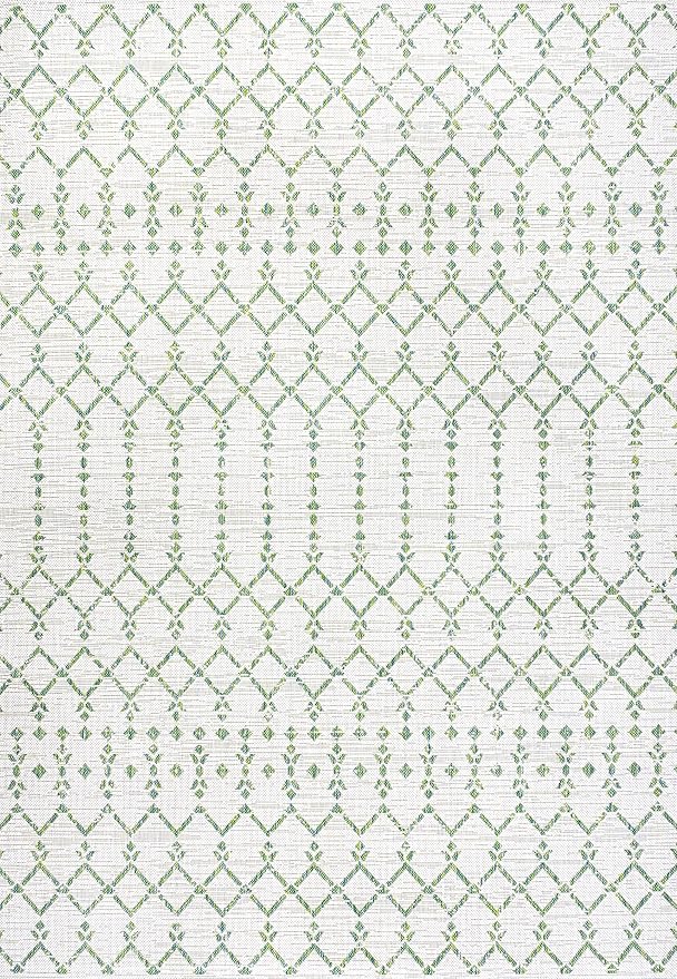 JONATHAN Y Moroccan Geometric Indoor Outdoor Area Rug 9X12 Green/Ivory, Ourika Textured Weave for Backyard, Patio, Porch, Easy-Cleaning, High Traffic, Pet-Friendly, Non-Shedding (SMB108R-9)