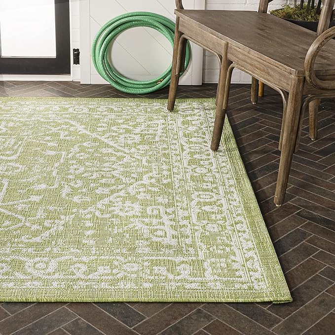 JONATHAN Y Boho Medallion Indoor Outdoor Area Rug 9X12 Green/Cream, Malta Textured Weave for Backyard, Patio, Porch, Easy-Cleaning, High Traffic, Pet-Friendly, Non-Shedding (SMB104D-9)