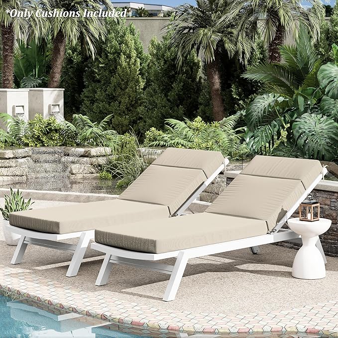 Chaise Lounge Cushion for Outdoor Furniture, Waterproof Fade and Tear Resistant Lounge Deck Chair Cushions for Patio Lawn Pool Resort Hotel