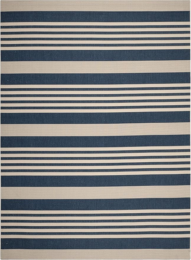 SAFAVIEH Washable Rug Outdoor Courtyard Collection - 9' x 12', Navy & Beige, Non-Shedding & Easy Cleaning, Ideal for Patio, Backyard, Mudroom (CY6062-268)