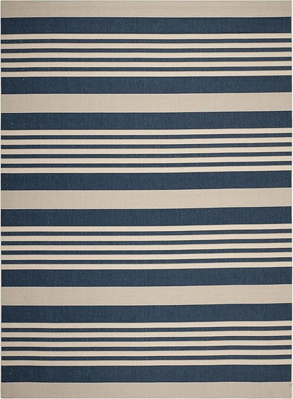 SAFAVIEH Washable Rug Outdoor Courtyard Collection - 9' x 12', Navy & Beige, Non-Shedding & Easy Cleaning, Ideal for Patio, Backyard, Mudroom (CY6062-268)