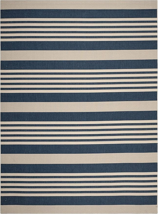 SAFAVIEH Washable Rug Outdoor Courtyard Collection - 9' x 12', Navy & Beige, Non-Shedding & Easy Cleaning, Ideal for Patio, Backyard, Mudroom (CY6062-268)