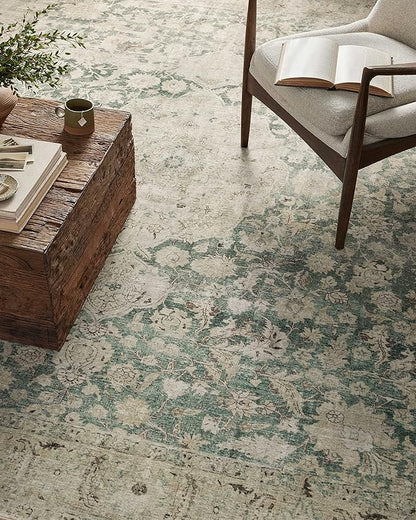Loloi Magnolia Home by Joanna Gaines Sinclair Collection SIN-05 Jade/Sand 2'-3" x 3'-9", .25" Pile Height, Machine Washable, Accent Rug