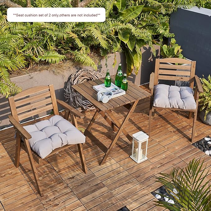 ARTPLANT Outdoor Dinning Seat Pads Cushions with Tie 19"x19"x4",Square Wicker Outdoor Tufted Chair Cushion,Set of 2,Grey