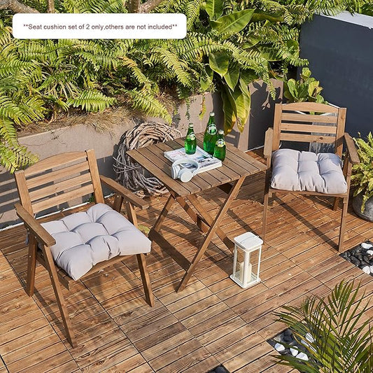 ARTPLANT Outdoor Dinning Seat Pads Cushions with Tie 19"x19"x4",Square Wicker Outdoor Tufted Chair Cushion,Set of 2,Grey