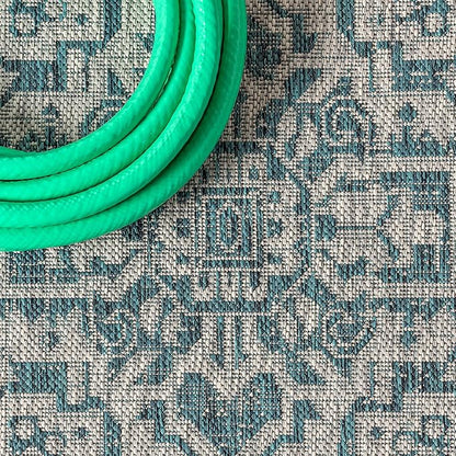 JONATHAN Y Medallion Weave Indoor Outdoor Runner Rug 2X10 Teal Blue/Gray, Sinjuri Textured for Backyard, Patio, Porch, Easy-Cleaning, High Traffic, Pet-Friendly, Non-Shedding (SMB101C-210)