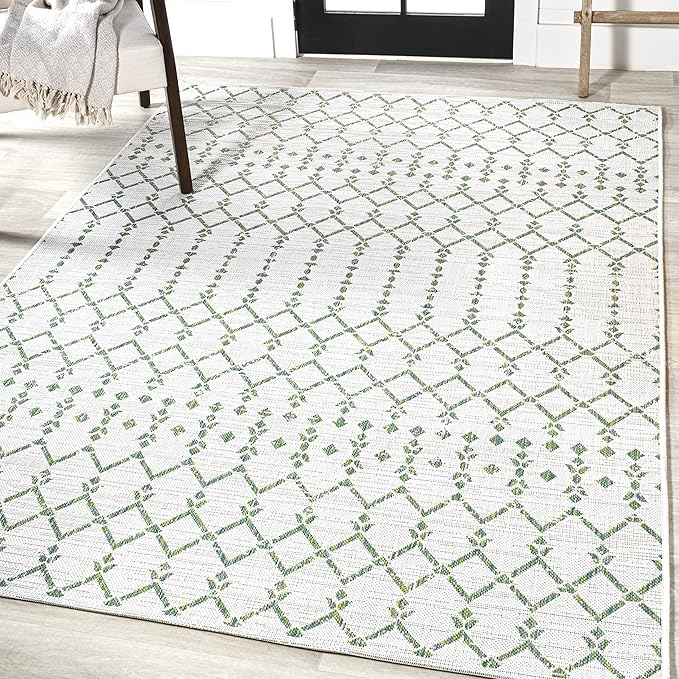 JONATHAN Y Moroccan Geometric Indoor Outdoor Area Rug 9X12 Green/Ivory, Ourika Textured Weave for Backyard, Patio, Porch, Easy-Cleaning, High Traffic, Pet-Friendly, Non-Shedding (SMB108R-9)