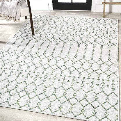 JONATHAN Y Moroccan Geometric Indoor Outdoor Area Rug 9X12 Green/Ivory, Ourika Textured Weave for Backyard, Patio, Porch, Easy-Cleaning, High Traffic, Pet-Friendly, Non-Shedding (SMB108R-9)