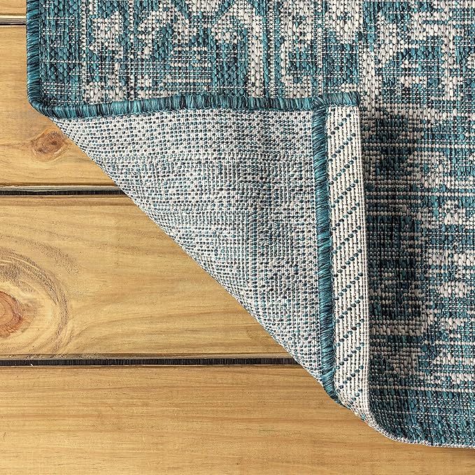 JONATHAN Y Boho Medallion Indoor Outdoor Area Rug 9X12 Teal/Gray, Malta Textured Weave for Backyard, Patio, Porch, Easy-Cleaning, High Traffic, Pet-Friendly, Non-Shedding (SMB104B-9)