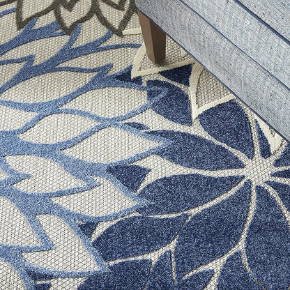 Nourison Home Aloha Indoor/Outdoor Blue/Multicolor 12' x 15' Area-Rug, Tropical, Botanical, Easy-Cleaning, Non Shedding, Bed Room, Living Room, Dining Room, Deck, Backyard, Patio (12x15)