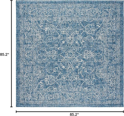 SAFAVIEH Washable Rug Outdoor Courtyard Collection - 7'10" Square, Navy & Ivory, Non-Shedding & Easy Cleaning, Ideal for Patio, Backyard, Mudroom (CY8680-36821)
