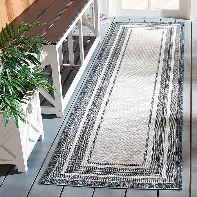 SAFAVIEH Washable Rug Outdoor Courtyard Collection - 2'3" x 4', Ivory & Black, Non-Shedding & Easy Cleaning, Ideal for Patio, Front Door, Entryway, Mudroom, Doormat (CY8475-53712)
