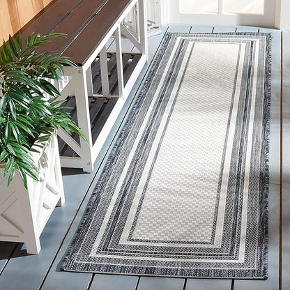 SAFAVIEH Washable Rug Outdoor Courtyard Collection - 2'3" x 4', Ivory & Black, Non-Shedding & Easy Cleaning, Ideal for Patio, Front Door, Entryway, Mudroom, Doormat (CY8475-53712)