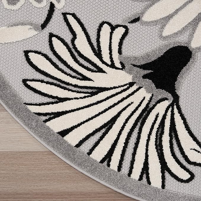 Nourison Home Aloha 8' x Round Black White Fabric Contemporary Area Rug (8' Round)