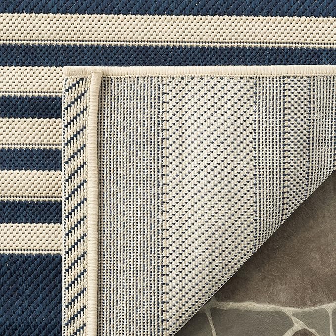 SAFAVIEH Washable Rug Outdoor Courtyard Collection - 2'7" x 5', Navy & Beige, Non-Shedding & Easy Cleaning, Ideal for Patio, Backyard, Mudroom (CY6062-268)