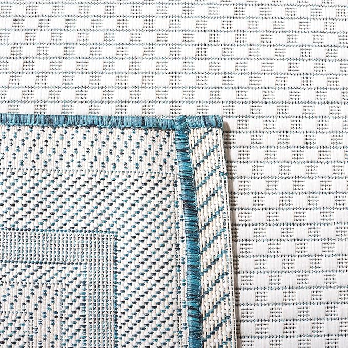 SAFAVIEH Washable Rug Outdoor Courtyard Collection - 2'3" x 6' Runner, Ivory & Teal, Non-Shedding & Easy Cleaning, Ideal for Patio, Entryway, Mudroom, Hallway, Kitchen (CY8475-53512)