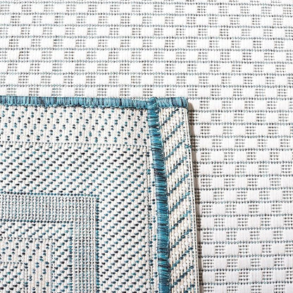 SAFAVIEH Washable Rug Outdoor Courtyard Collection - 10' Square, Ivory & Teal, Non-Shedding & Easy Cleaning, Ideal for Patio, Backyard, Mudroom (CY8475-53512)